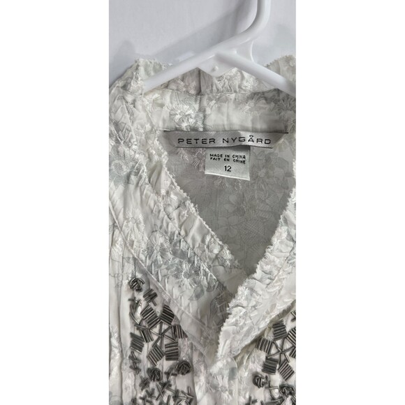 Peter Nygard Women's Ivory Lacey Mandrin Coller Snap Closure Blouse Sz 12 NWT - Picture 3 of 12